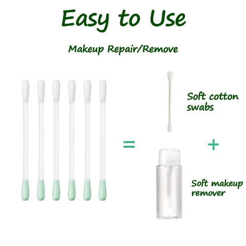 Miniatura 5 de 50 hisopos de algodón para desmaquillar – hisopos de algodón desechables rellenos de vitamina E para ojos/labios/cejas/pestañas, correctores