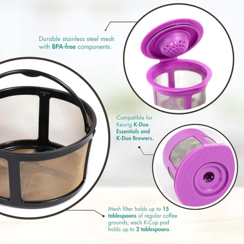 Miniatura 9 de PureHQ - Jarra de filtro de café molido de malla reutilizable para cafeteras Keurig K-Duo Essentials y K Duo, con 2 cápsulas K recargables por