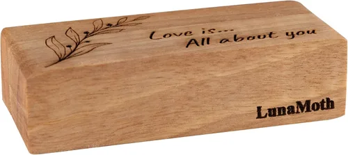 Miniatura 6 de LUNA MOTH Caja delgada de madera para anillos de boda, soporte de doble anillo de madera grabada para 2 anillos, caja rústica para propuesta