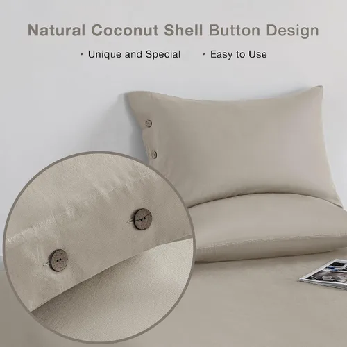 Miniatura 4 de JELLYMONI Juego de 2 fundas de almohada estándar de algodón con botones de 20 x 26 pulgadas, fundas de almohada de lino gris, 100% algodón lavado