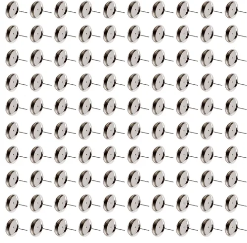 Miniatura 8 de Shapenty Aretes de bisel de cabujón en blanco de acero inoxidable, postes planos y redondos, bandeja de bisel para aretes de resina epoxi, bricolaje