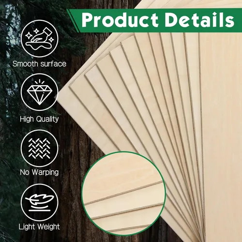 Miniatura 3 de Paquete de 36 hojas de tilo de 12 x 12 pulgadas, madera sin terminar para manualidades, tilo para corte y grabado láser, burinería de madera, hojas