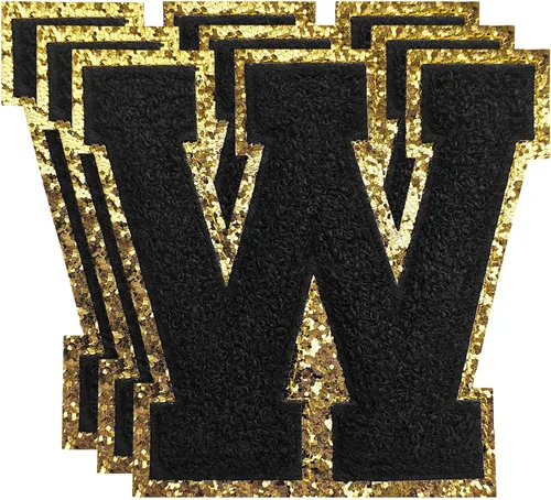 Miniatura 93 de 3 parches de números de chenilla negra, tamaño grande de 4-1/2" parches de números para planchar, parches universitarios para ropa, 8" Borde oro rosa