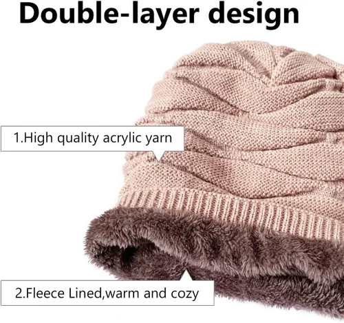 Miniatura 5 de Conjunto de gorro y bufanda para mujer para niñas, gorro de esquí de invierno de punto cálido con forro polar