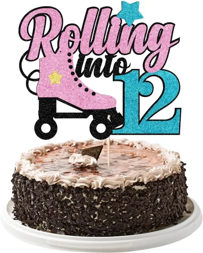 Miniatura 8 de Decoración para tartas de 10 años con diseño de patín de 10 años, decoración de pastel de 10 años de edad, retro, para niñas, club, hip hop, fiesta