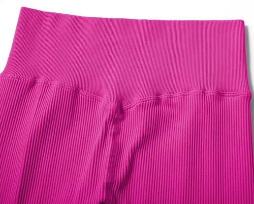 Miniatura 8 de OMKAGI Conjunto de entrenamiento acanalado para mujer, sin costuras, brasier deportivo con tiras y levantamiento de glúteos
