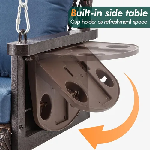 Miniatura 4 de ZZW Columpio colgante de mimbre mejorado para porche, resistente de 900 libras, 3 asientos, para patio, para adultos, con cadenas colgantes de 8.9