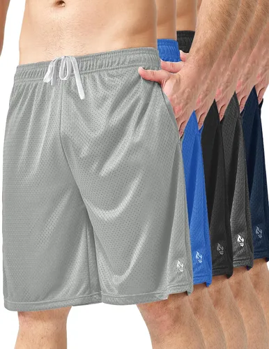 Liberty Pro Paquete de 5 pantalones cortos deportivos para hombre, pantalones cortos de baloncesto de malla de 9 pulgadas para hombre, pantalones