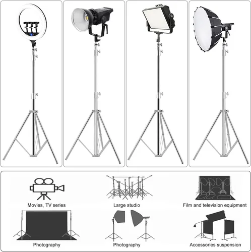 Miniatura 5 de Soporte de luz de trípode de fotografía de acero inoxidable resistente, 9.19 pies/2.8m trípode de iluminación de estudio para speedlight, luz