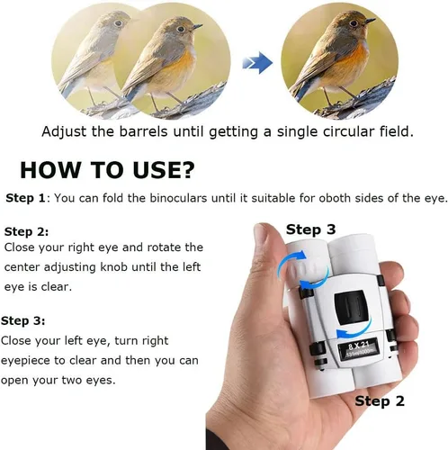Miniatura 4 de Binoculares compactos de 8 x 21 para adultos y adolescentes, mini prismáticos ópticos completos pequeños para observación de aves, ópera, Blanco