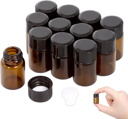 Beauticom frascos de vidrio color ámbar, 5/8 adarme (0.07 oz), para fragancias, sueros, rociadores, aceites esenciales, con orificio reductor y