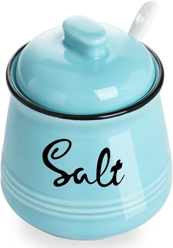 Miniatura 11 de Farmhouse - Sal de porcelana con tapa y cuchara, 12 onzas, fácil de limpiar (beige)