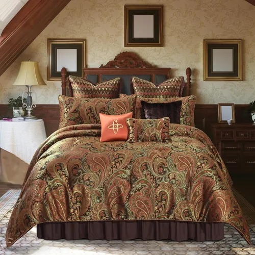 Miniatura 2 de Loom and Mill Juego de edredón jacquard de 9 piezas tamaño Queen, diseño clásico de paisley cama en una bolsa, juego de ropa de cama de damasco