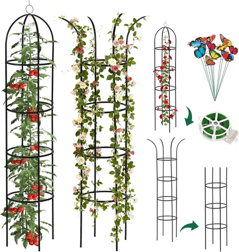 Miniatura 9 de WellSign Enrejado de obelisco de jardín para plantas trepadoras al aire libre, 6.6 pies de alto con revestimiento de metal inoxidable con lazo