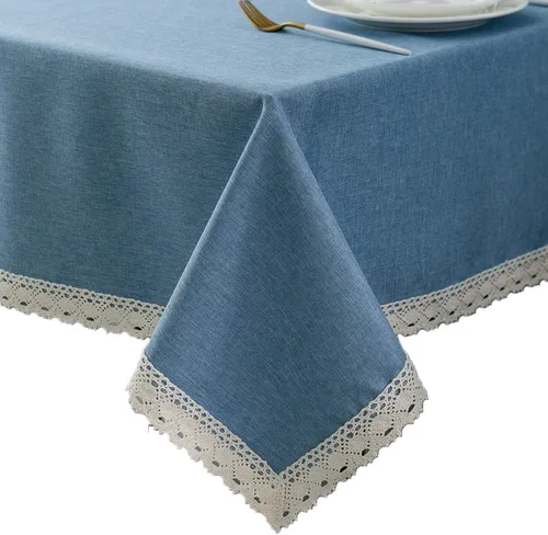 Miniatura 28 de EHouseHome Mantel de lino sintético con ribete de encaje, impermeable, a prueba de derrames, resistente a las manchas, sin arrugas, a prueba