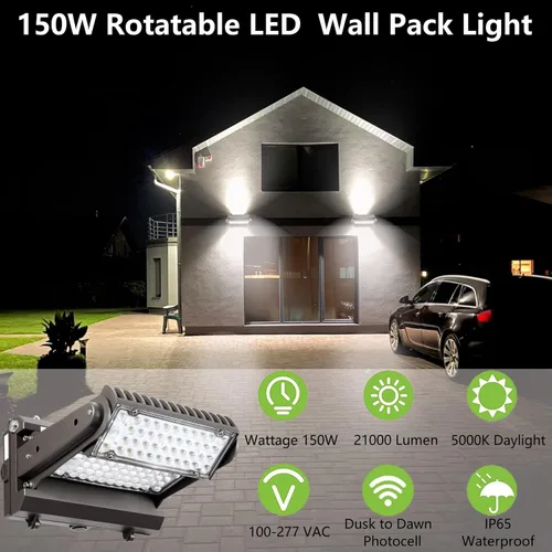 Miniatura 2 de Dusk to Dawn - Paquete de luz LED giratoria de 150 W, 5000 K, 21000 lúmenes, 800-1000 W, equivalente HPS/HID, cabezal ajustable ETL, accesorio