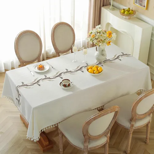 Miniatura 2 de JIALE Mantel para mesa rectangular, 70 pulgadas, manteles marrón y beige de 70 pulgadas, lino de algodón resistente (2 piezas)