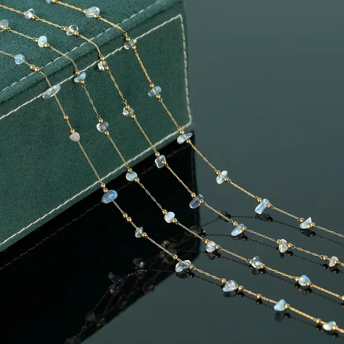 Miniatura 4 de UMAOKANG Cadena de piedras preciosas transparentes de 13 pies para hacer joyas, cadenas de collar de cristal curativo natural crudo chapado en oro a