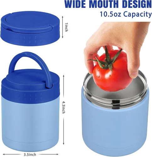 Miniatura 2 de HWONMTE Termo de sopa de 10.5 onzas para comida caliente, para niños y adultos, tarro de alimentos aislado con asa ancho de boca, recipientes de Azul