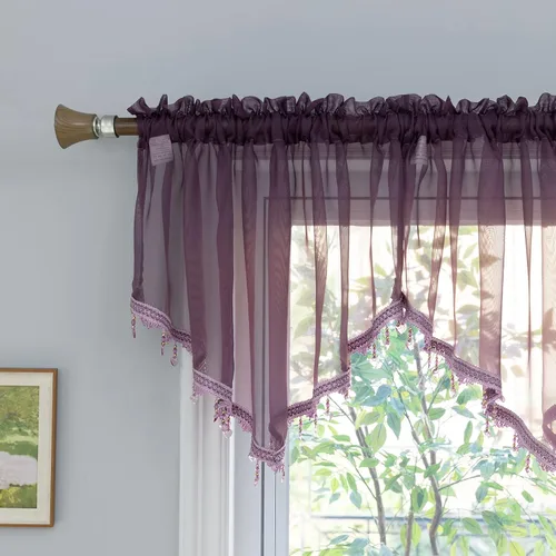 Miniatura 12 de PearAge Cortinas Cenefa Transparente con Cuentas para Sala de Estar, Cenefa de Ventana de Granja con Bolsillo para Barra, Cenefa de Cortina de Gasa