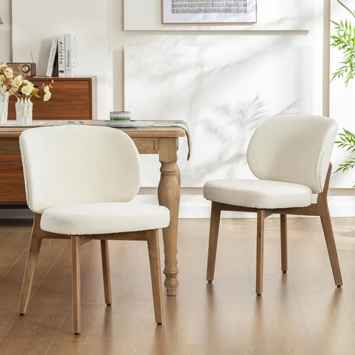 Miniatura 13 de YOUNIKE Silla de comedor con respaldo alto, silla única de cocina estilo moderno de mediados de siglo, silla acentuada sin brazos de tela bouclé