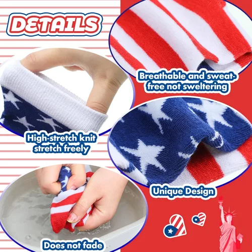 Miniatura 4 de Zhanmai 24 pares de calcetines con la bandera de Estados Unidos, accesorios del 4 de julio, para hombres y mujeres, calcetines de rayas de estrellas
