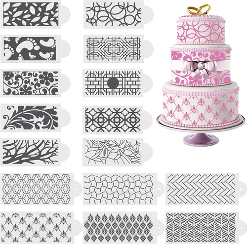 16 plantillas de decoración de pasteles, plantillas florales para tartas de boda, moldes para galletas, fondant, suministros de decoración de