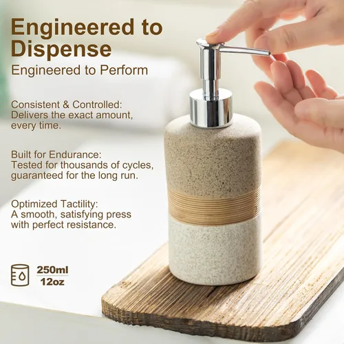 Miniatura 2 de Juego de dispensador de jabón de cerámica con embudo de silicona, jabón de manos, champú, gel de baño, dispensador de loción para cocina y baño