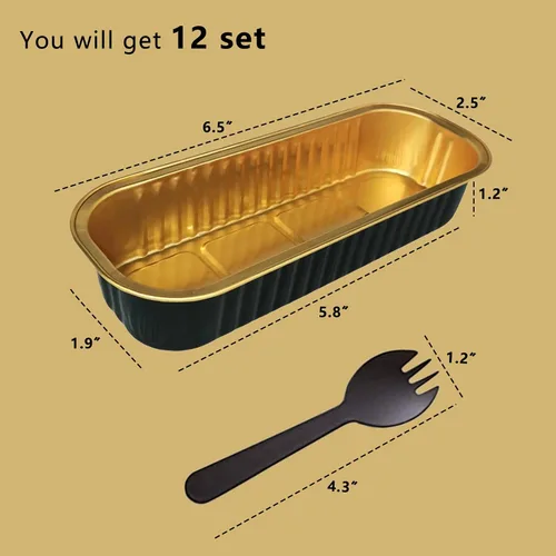 Miniatura 4 de Juego de 12 mini moldes para pan con tapas y cucharas, 200 ml, desechables, rectangulares, de aluminio con papel de aluminio, para hornear pasteles