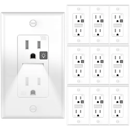 Miniatura 10 de SOZULAMP Enchufe de pared con luz nocturna, enchufe de pared estándar decorativo eléctrico, 15A, 2 polos, 3 cables, resistente a manipulaciones