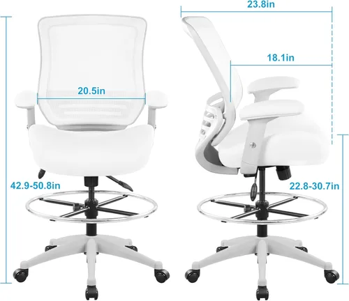 Miniatura 3 de BOLISS Silla de redacción ergonómica de malla de 400 libras, anillo de pie ajustable grande, reposabrazos ajustable en altura (Wht)