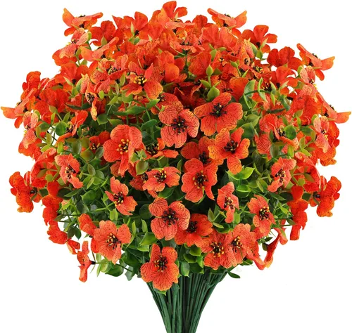 Miniatura 19 de GREENRAIN 6 paquetes de flores artificiales resistentes a los rayos UV, plantas falsas para exteriores, flores de plástico sintético para jardín