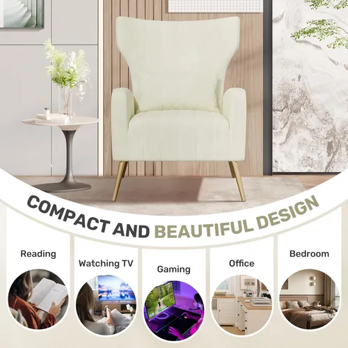 Miniatura 4 de Nalupatio Sillas decorativas de terciopelo, moderno sillón con respaldo alto con almohada lumbar, sillón tapizado de respaldo alto con patas de Beige