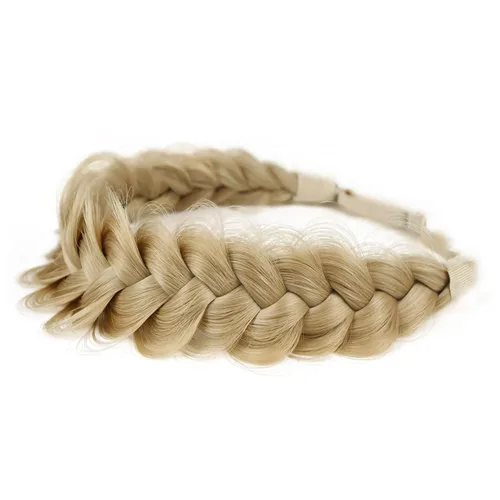 Miniatura 29 de Diadema trenzada sintética clásica de cabello con hebras anchas para boda, trenzas esponjosas desordenadas, banda para peluca, accesorio de belleza
