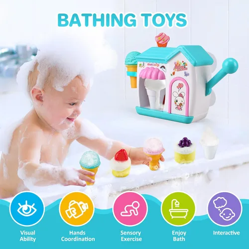 Miniatura 2 de Gretex Juguetes de Baño para Niños Pequeños de 3 4 5 6 7 8 Años Niñas, Juguete de Baño Fabricante de Helado de Burbujas, Juguetes de Ducha, Juguetes