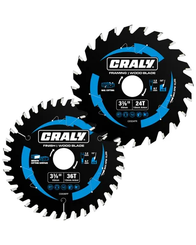 CRALY Hoja de sierra circular de 3-3/8 pulgadas, 24 y 36 dientes, para corte de madera enmarcado/acabado fino, eje de 15mm, punta de carburo, corte