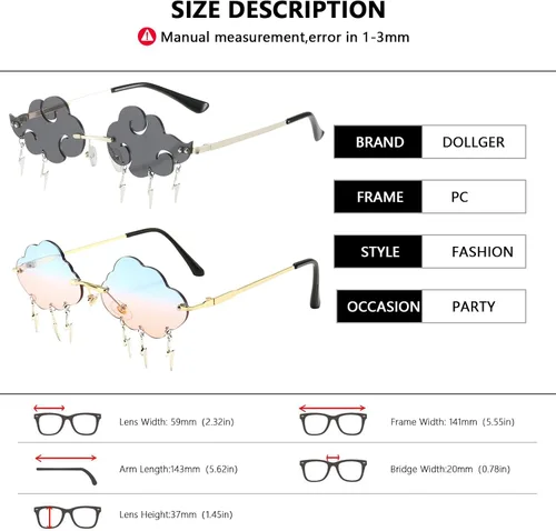 Miniatura 4 de Dollger Gafas de sol sin montura para mujer, retro, coloridas, Halloween, rave, gafas de sol de los años 90, lindas gafas de sol divertidas