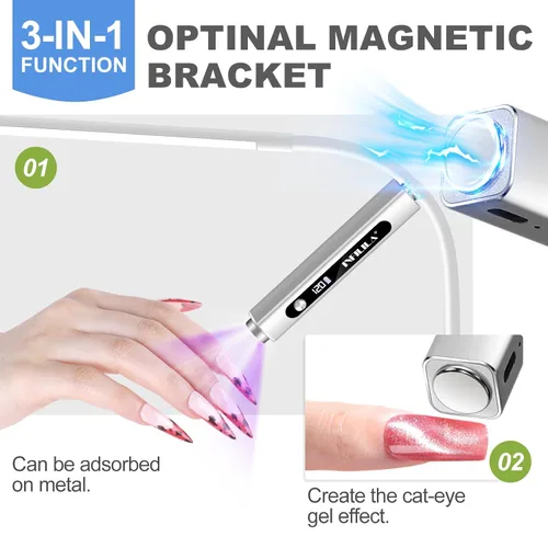 Miniatura 7 de NXJ INFILILA Luz UV multifuncional de mano para uñas de gel con imán de ojo de gato, lámpara de uñas portátil de curación flash para manicura
