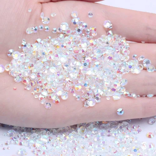 Miniatura 3 de 7200 diamantes de imitación de cristal con parte trasera plana, pegamento medio redondo, gemas de diamantes de imitación para manualidades y arte