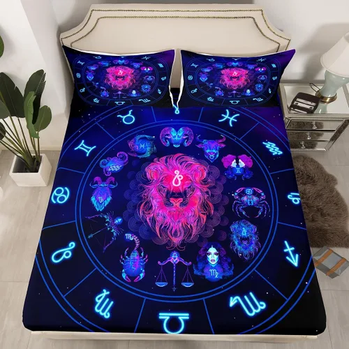 Miniatura 10 de Erosebridal Piscis - Juego de sábanas bajeras tamaño individual, diseño de constelación 3D, juego de sábanas moradas de galaxia para niños, jóvenes