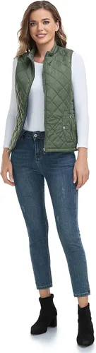 Miniatura 7 de LONGKING Chaleco para mujer con un bolsillo interior, cuello alto, ligero, acolchado, con cremallera, para mujer