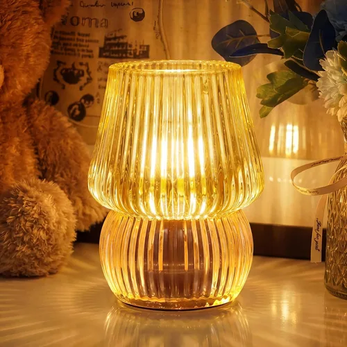 Miniatura 10 de Pequeña Lámpara de Mesa Operada con Pilas con Temporizador, Pequeña Lámpara de Mesa de Vidrio Inalámbrica para Decoración del Hogar, Cocina, Baño