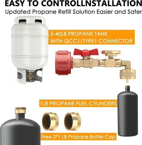 Miniatura 3 de MEFUN Adaptador de codo de repuesto de propano de 1 lb a 20 libras, adaptador de codo de repuesto de propano QCC1 con medidor y válvula de control