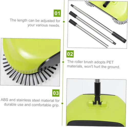 Miniatura 4 de Cabilock Barredora manual escoba recogedor escoba escoba fregona aspiradora para suelos duros Herramienta de limpieza giratoria de 360° Verde