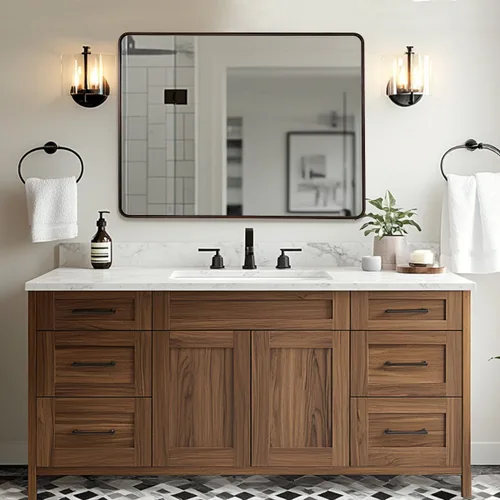 Miniatura 33 de ANDY STAR Espejo de baño negro de 24 x 30 pulgadas, espejos de tocador de baño negros para pared, espejo rectangular redondeado para fregadero