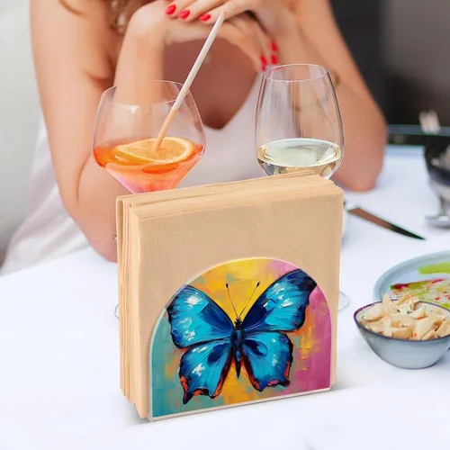 Miniatura 7 de Napkin Holder Oil Painting Butterfly Napkin Holders for Tables, Clear Acrylic Napkin Holders Cocktail Napkin Holder for Kitchen Restaurant Bar Home