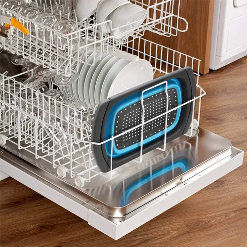 Miniatura 6 de Qimh Colador plegable, colador sobre el fregadero, coladores de alimentos con asas extensibles, 6 cuartos de galón, colador plegable de cocina apto
