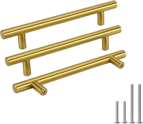 Miniatura 26 de Goldenwarm Paquete de 15 manijas doradas de 2-1/2 pulgadas, tiradores de gabinete de latón cepillado, manijas doradas para cajones de cocina