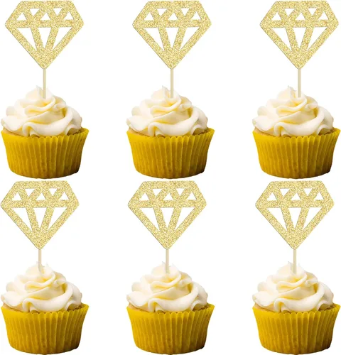 Miniatura 13 de 24 piezas de anillos de diamantes para cupcakes con purpurina azul profundo, anillos de boda, para boda, compromiso, aniversario, fiesta de San