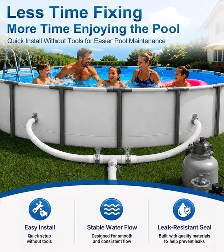 Miniatura 5 de Conector de manguera de piscina para doble sello a prueba de fugas y flujo de agua estable, adaptador de manguera de piscina de junta en T de 1.25 a